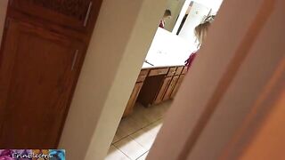Stepmom prepares for bed while stepson watches and masturbates, then she lets him in