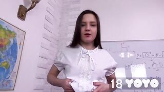 A girl came to the exam with a dildo and fucks herself