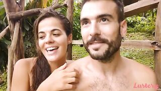 A couple is having fun under the open sky like a bunny, passionate and real