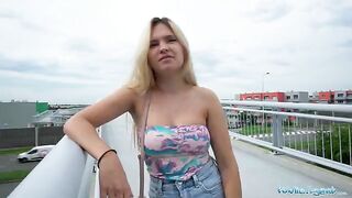 Irina Cage flashed her tits and ass on the bridge for cash