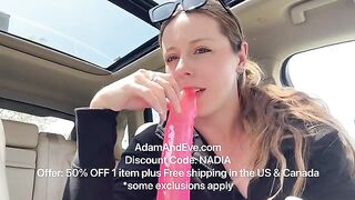 Babe Nadia tries out a huge toy in her car