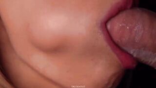 Horny babe broke the condom and got all cum in her mouth. ASMR sucking dick 4K