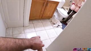 Stepmom undresses after work, getting ready for shower, caught by stepson