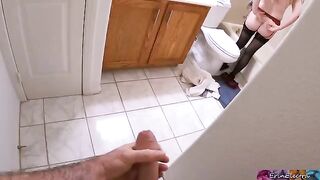 Stepmom undresses after work, getting ready for shower, caught by stepson