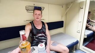 A hot guy fucked his friend on the train, showcasing real, daring action
