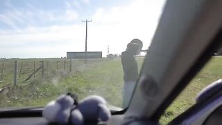 A couple gets caught in a risky moment on a road trip, both get very much satisfied