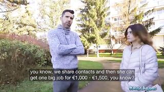 Public Agent Tight Spanish babe gets fucked behind her husband’s back for cash