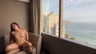 A girl is having fun in the hotel room, hoping her boyfriend won’t find out