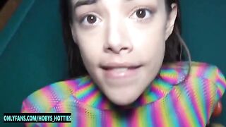 Tiny brunette Harmony Wonder gets her throat fucked and banged