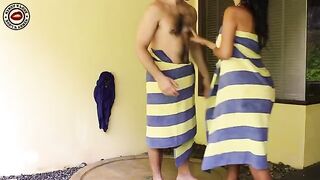 Hot amateur couple trying out passionate sex in the bathtub, ending with an intense finish