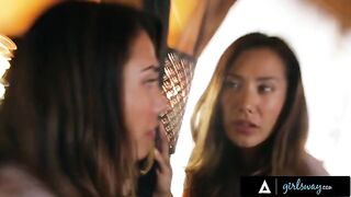 Beautiful woman Eva Lovia has sex with her wife in a cabin