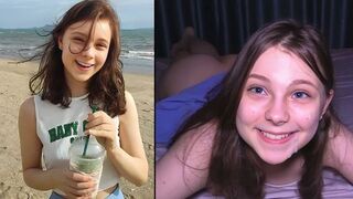 The cute girl is used as a cum dumpster by the guy on the beach