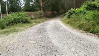 A beautiful woman met a friend and had sex in the forest