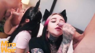 Two kitties get cum in ass with Anna Batman, showcasing her adventurous spirit