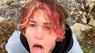 Sex in nature, beautiful girl has sex on the stones