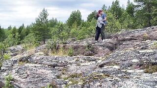 Sex in nature, beautiful girl has sex on the stones