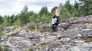 Sex in nature, beautiful girl has sex on the stones