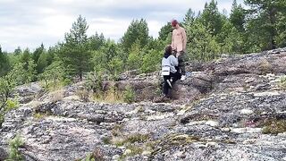 Sex in nature, beautiful girl has sex on the stones