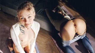 Petite girl does yoga and gets fucked in her tight pants, showcasing a perfect body