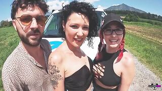 Italian girls are having fun in the camper with two couples