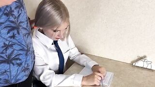 A cute girl is having fun with her nice tutor in a naughty way