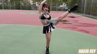 Cheerleader girl gets fucked on the street and swallows cum