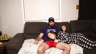 A stepmom got her cunt filled with cum on the couch