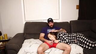 A stepmom got her cunt filled with cum on the couch