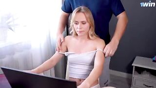 A massage for a streamer stepsister ends with her swallowing his cum