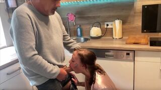 The old man fucks the amateur German slut right at home