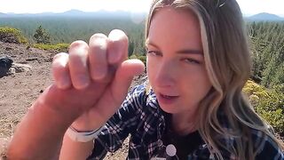 Blonde girl fucks with her boyfriend on the mountain top