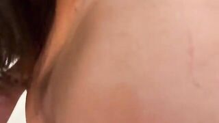 Brunette girl fucked by her stepbrother in the kitchen and swallowed his cum