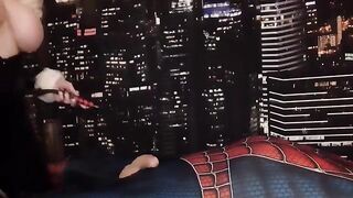 Black Cat Cosplay to drain Spider-Man's balls with her latex catsuit