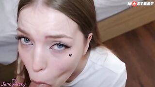 The delivery girl was rewarded with a package full of semen