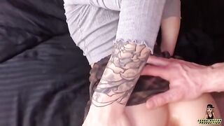 The man playfully squeezes and licks the ass of a beauty