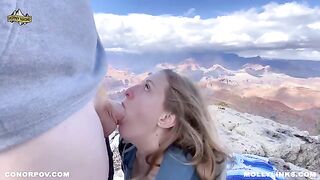 A hiking adventure turns into a hot outdoor session on the cliff