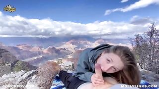 A hiking adventure turns into a hot outdoor session on the cliff