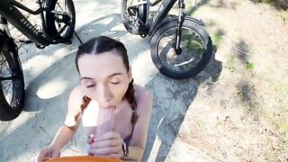 Small cyclisist takes huge tourist's dick for a ride