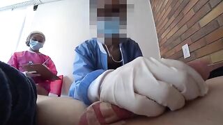 Two crazy nurses check a guy's cock strength in a wild hospital setting