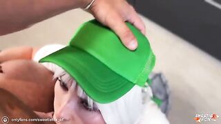 Rough sex with sexy blonde barista in shorts instead of coffee