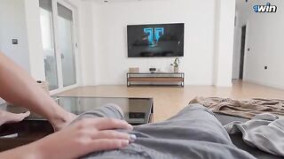 My stepsister serves my huge cock while parents are away