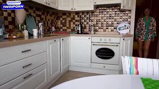 A hot chick got fucked in the kitchen by a young guy