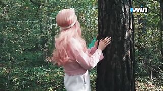 A girl got lost in the forest and met a forester with a huge cock