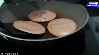 A young girl loves to have pancakes for breakfast, and sex with a man