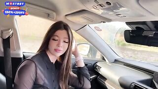 The girl got attached to the car and started messing around with her ex in a risky spot