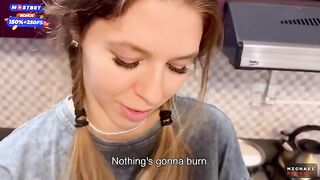 A girl doesn’t mind fucking with her flatmate in the kitchen from time to time