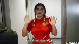 A Spanish supporter got her ass hammered in the parking lot after the soccer match