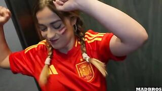 A Spanish supporter got her ass hammered in the parking lot after the soccer match