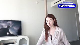 My step-sister, with her striking red hair and big assets, sneaks into my room