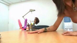 A hot secretary is fucking with her sick boss in the office